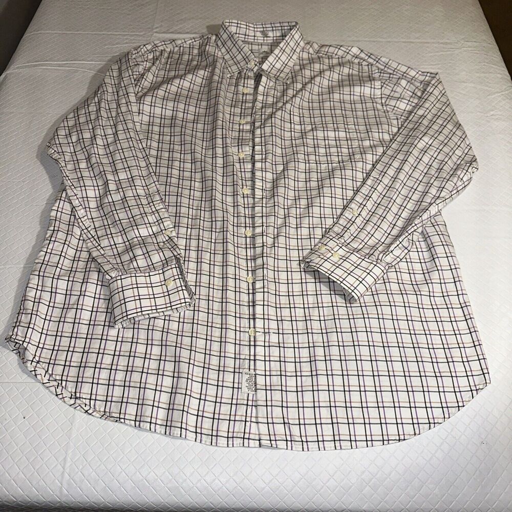 Peter Millar‎ 100% Cotton Button Shirt XL White Plaid Long Sleeve Windowpane
